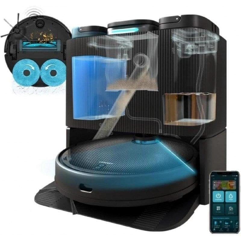 Saugroboter mit Wischfunktion Cecotec Conga 11090 Spin Revolution Home&Wash Mit Absaugstation Navigationsklasse Laser 5.000 Pa Sprachsteuerung Für Haustiere