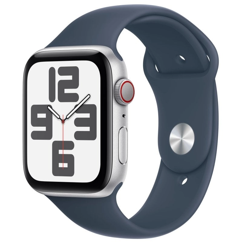 Apple Watch SE GPS + Cellular 44 mm Silber Aluminium mit Tempest Blue Sportarmband M/L