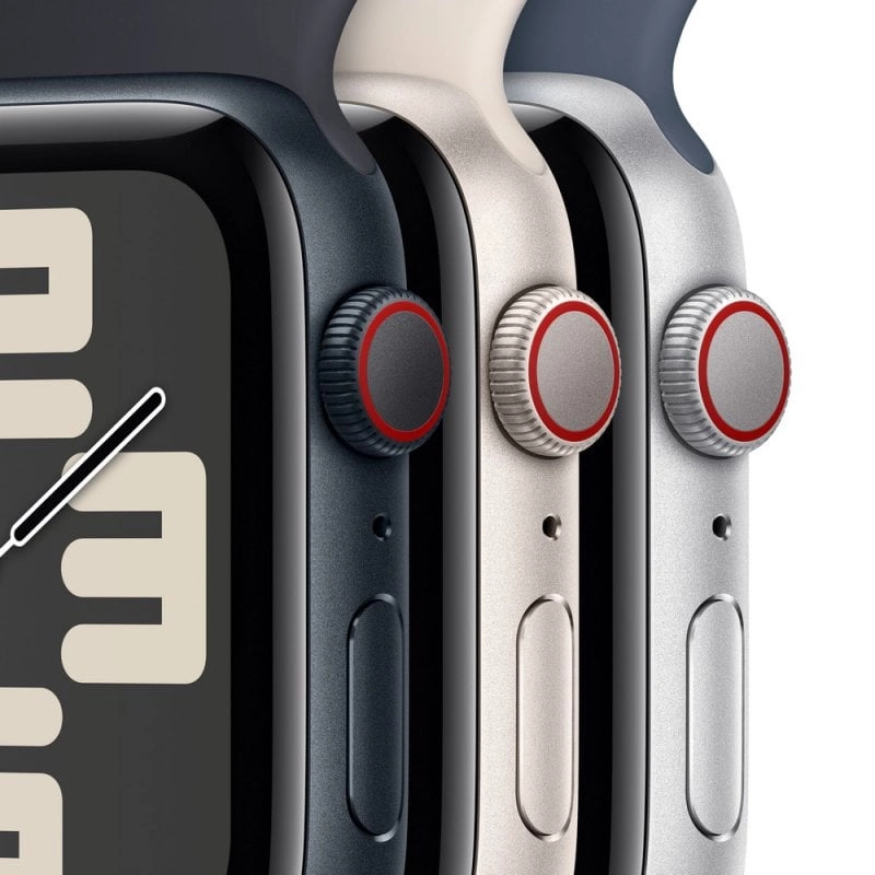 Apple Watch SE GPS + Cellular 44 mm Silber Aluminium mit Tempest Blue Sportarmband M/L
