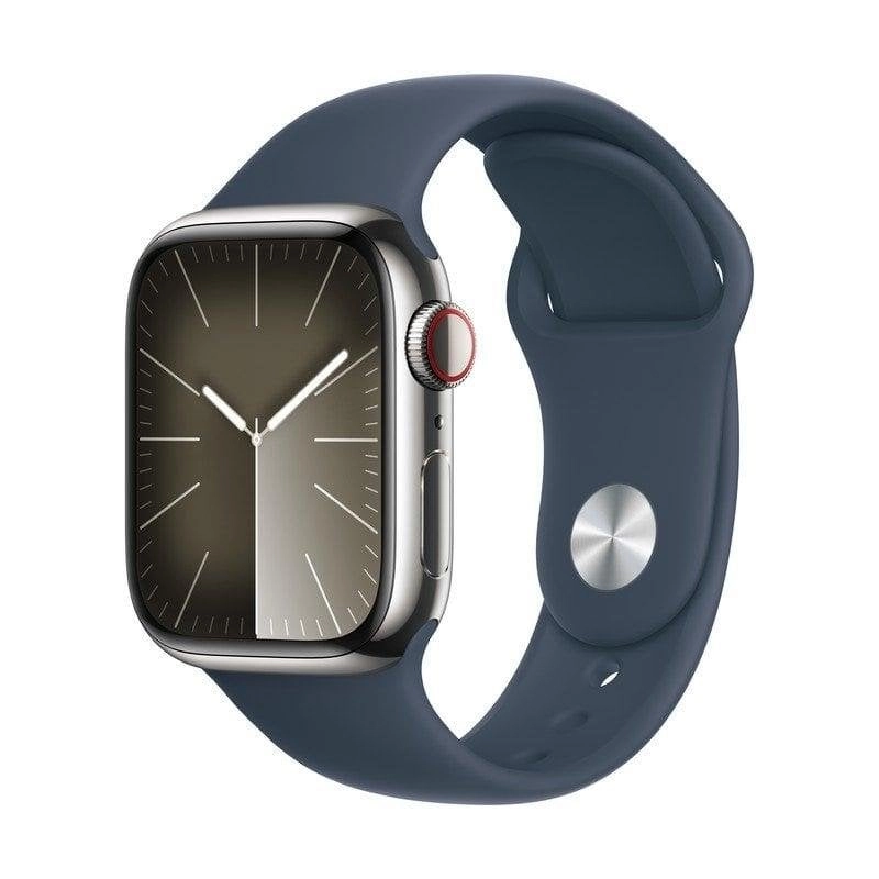 Apple Watch Series 9 GPS + Cellular 41mm Retina OLED Silber Blauer Sportarmband S/M IP6X SpO2 EKG