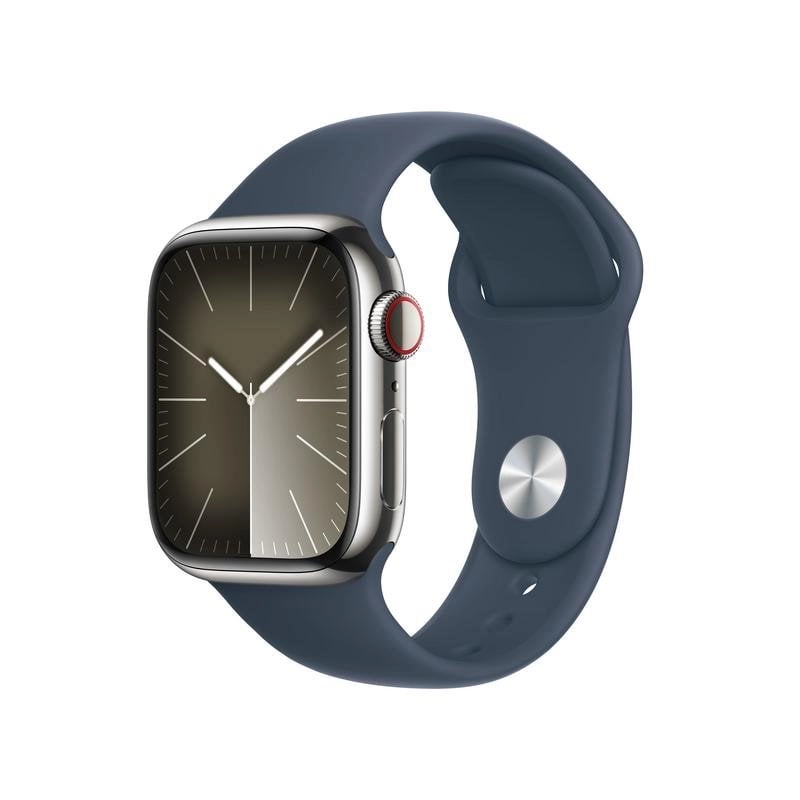 Apple Watch Series 9 GPS + Cellular 41mm Retina OLED Silber Blauer Sportarmband S/M IP6X SpO2 EKG