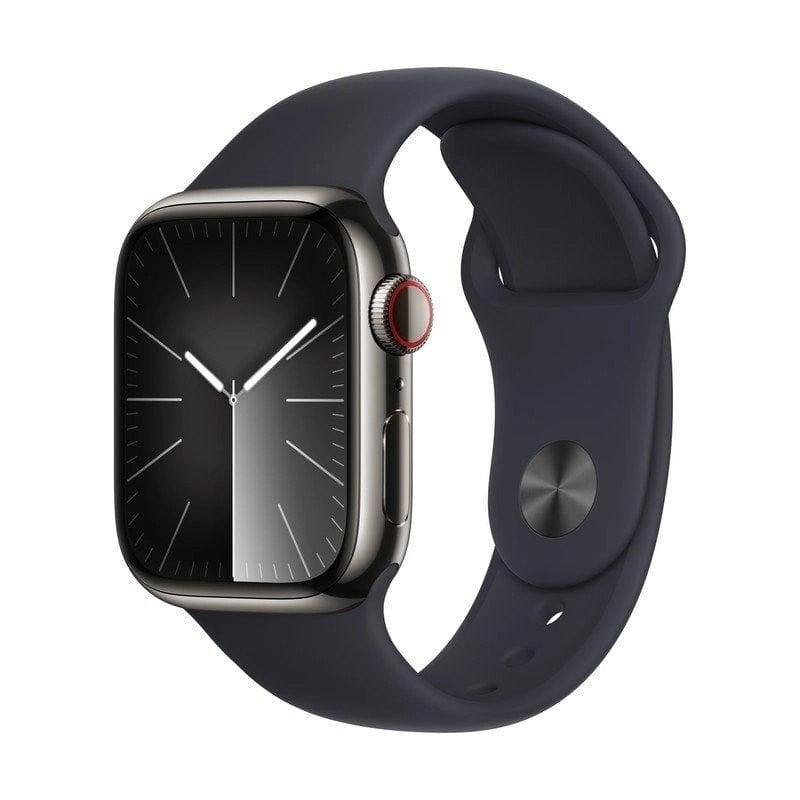 Apple Watch Series 9 GPS + Cellular 41mm Retina OLED Edelstahl Graphit Sportband Mitternacht S/M SpO2 Pulsmesser Schlafmonitor SOS
