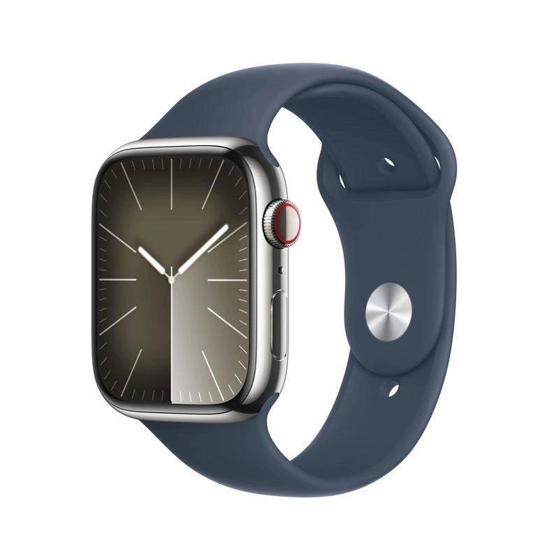 Apple Watch Series 9 GPS + Cellular 45mm Retina OLED Silber Blau S/M 4G NFC IP6X SpO2 Puls Oxymeter Schlaftracking