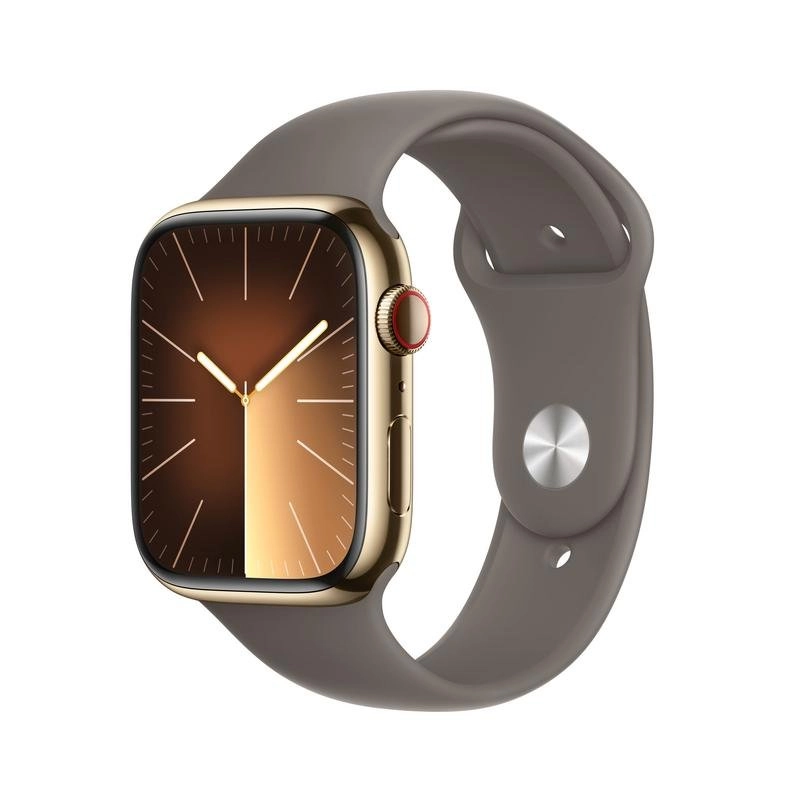 Apple Watch Series 9 GPS + Cellular 45mm Retina OLED Gold Edelstahl Braun S/M IP6X SpO2 Herzfrequenz Schlaf NFC