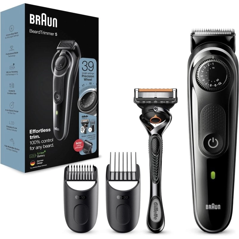 Braun 5 BT5342 Bartschneider, Haarschneidemaschine mit scharfen Klingen und Gillette-Rasierer