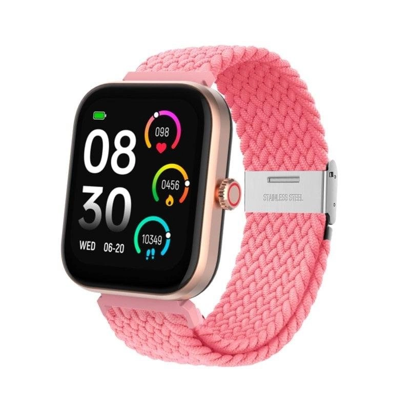DCU Los Angeles Smartwatch-Uhr aus Roségold mit 2 20-mm-Armbändern aus beigem Silikon + zartrosa Nylon