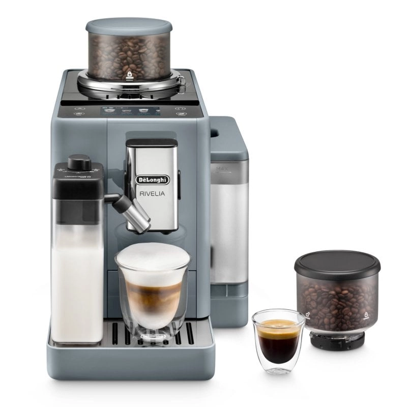 DeLonghi Rivelia Kaffeevollautomat mit Milchtank, 19 Riegel, grau