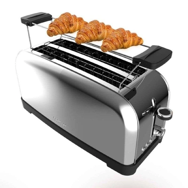 Tostadora Cecotec Toastin' time 1500 Inox 2 lange Schlitze Edelstahl 1500 W Brötchenaufsatz