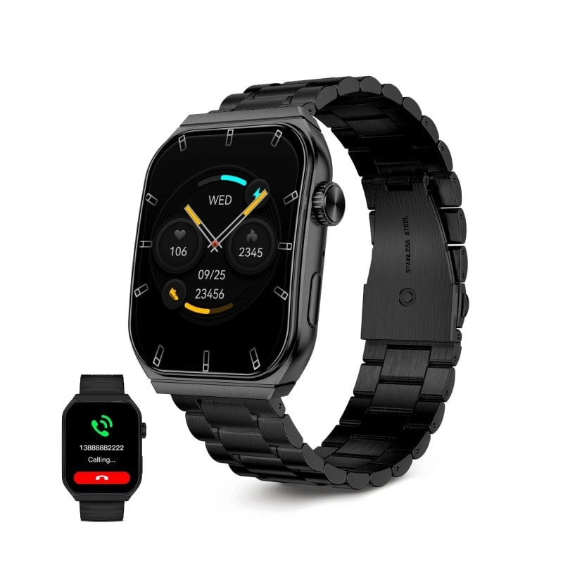 Ksix Olympo Bluetooth 51mm AMOLED Schwarz Edelstahl und Silikon IP67 SpO2 Herzfrequenzmesser