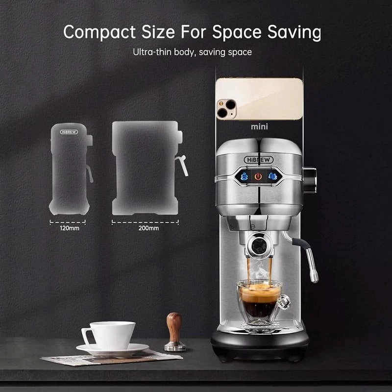 HiBREW H11 Halbautomatische Espressomaschine, 1,1 l, 19 Bar, Silber