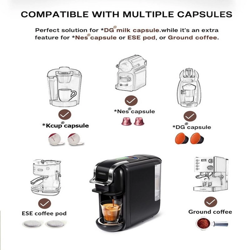 HiBREW H2B Espressomaschine, 19 Riegel, Schwarz, kompatibel mit K-Cup/Nespresso/Dolce Gusto-Kapseln