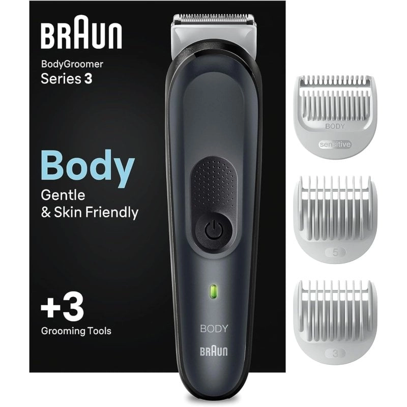 Braun BG3350 – kabelloser, wasserdichter Körperhaartrimmer mit 3 Köpfen, in Schwarz