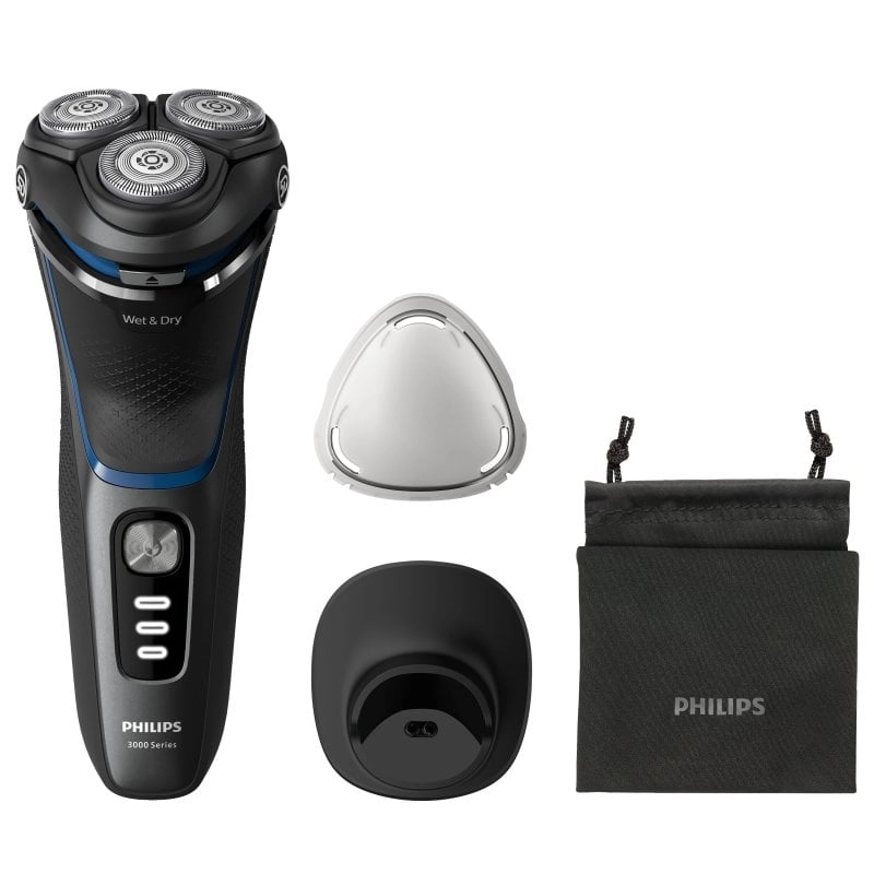 Philips S3344/13 Herrenrasierapparat Rotationstrasierer Trimmer Schwarz, Blau