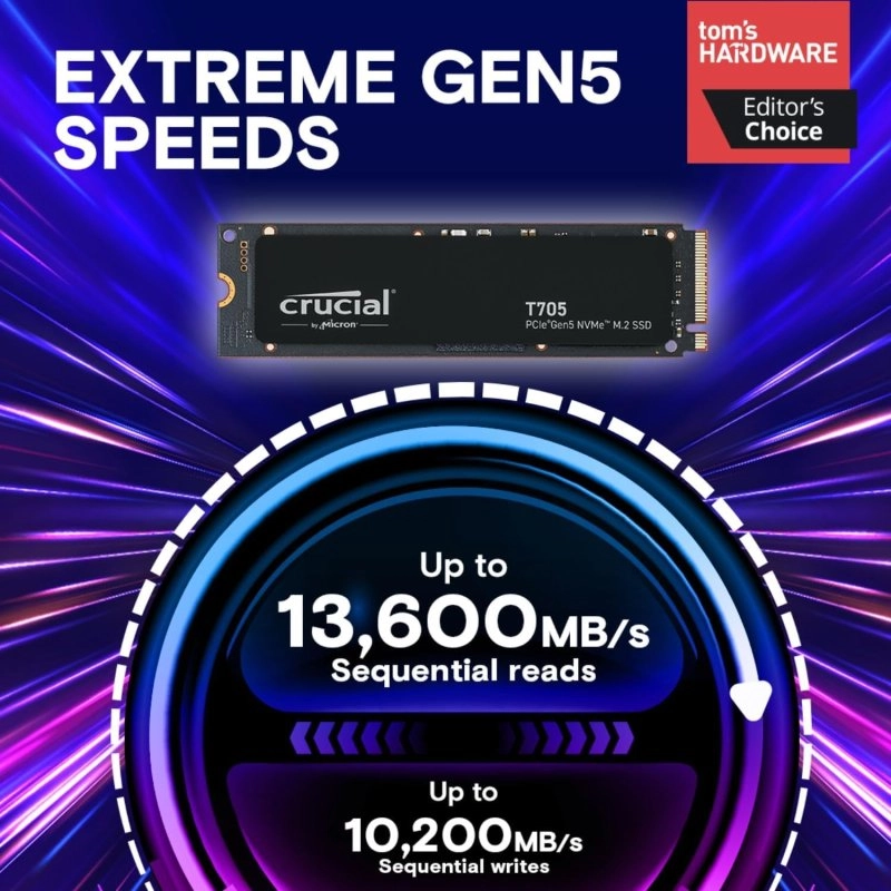 Crucial® T705 1 TB PCIe Gen5 NVMe M.2 SSD