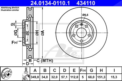 ATE Bremsscheibe 24.0134-0110.1 Bremsscheiben,Scheibenbremsen VW,AUDI,Touareg (CR7),A4 B9 Avant (8W5, 8WD),Q7 (4MB),A4 B9 Limousine (8W2, 8WC)