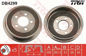 TRW Bremstrommel DB4299  VW,AUDI,SKODA,POLO (9N_),Polo Schrägheck (6R1, 6C1),Fox Schrägheck (5Z1, 5Z3, 5Z4),POLO Van (6R)