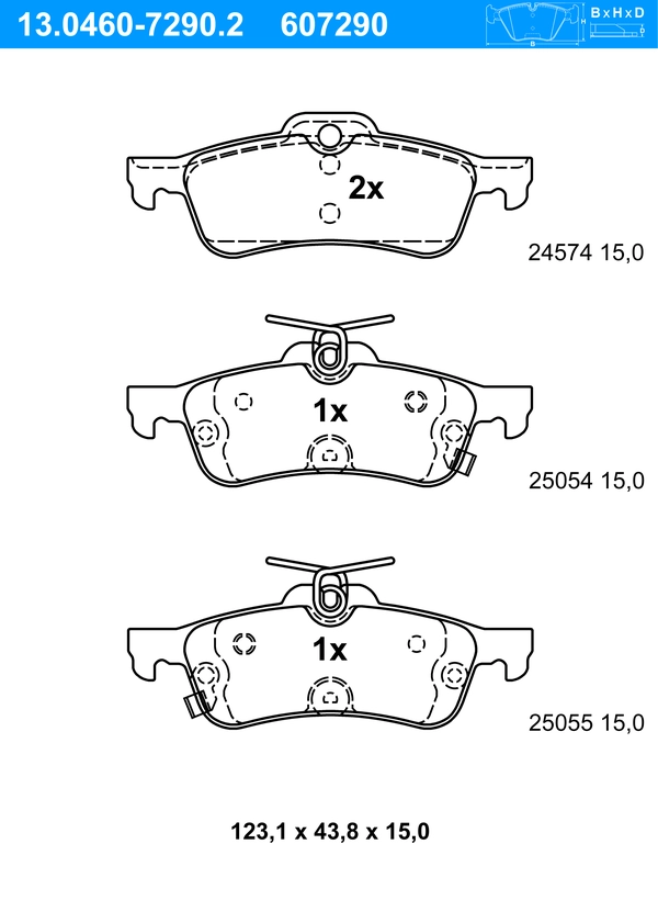 ATE Bremsbelagsatz 13.0460-7290.2 Bremsbeläge,Bremsklötze HONDA,CIVIC IX (FK),CIVIC IX Tourer (FK),CIVIC VIII Stufenheck (FD, FA)