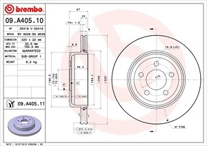 BREMBO Bremsscheibe 09.A405.11 Bremsscheiben,Scheibenbremsen CHRYSLER,LANCIA,DODGE,300 C Touring (LX, LE),300 C Limousine (LX, LE),300 C,THEMA (LX)