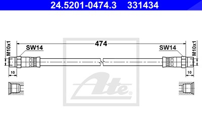 ATE Bremsschläuche 24.5201-0474.3 Bremsschlauch MERCEDES-BENZ,T1 Bus (601),T1 Kasten (602),T2/LN1 Kasten/Kombi,T1 Pritsche/Fahrgestell (602)