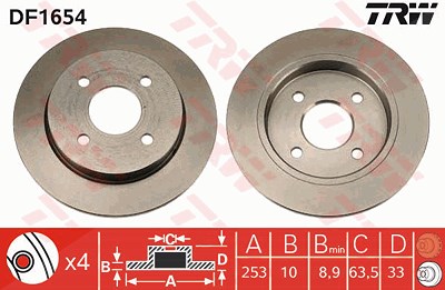 TRW Bremsscheibe DF1654 Bremsscheiben,Scheibenbremsen FORD,PANTHER,TVR,Fiesta Mk6 Schrägheck (JA8, JR8),Fiesta Mk5 Schrägheck (JH1, JD1, JH3, JD3)