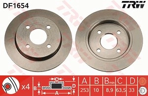 TRW Bremsscheibe DF1654 Bremsscheiben,Scheibenbremsen FORD,PANTHER,TVR,Fiesta Mk6 Schrägheck (JA8, JR8),Fiesta Mk5 Schrägheck (JH1, JD1, JH3, JD3)