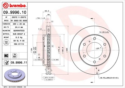 BREMBO Bremsscheibe 09.9996.11 Bremsscheiben,Scheibenbremsen MITSUBISHI,PAJERO III (V7_W, V6_W),PAJERO CLASSIC (V2_W)