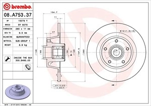 BREMBO Bremsscheibe 08.A753.37 Bremsscheiben,Scheibenbremsen RENAULT,MEGANE III Coupe (DZ0/1_)