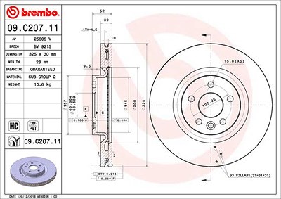 BREMBO Bremsscheibe 09.C207.11 Bremsscheiben,Scheibenbremsen LAND ROVER,Range Rover Evoque (L538),Discovery Sport (L550)