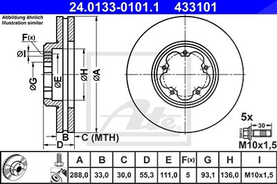 ATE Bremsscheibe 24.0133-0101.1 Bremsscheiben,Scheibenbremsen FORD,Transit V363 Kastenwagen (FCD, FDD),Transit Custom V362 Kastenwagen (FY, FZ)