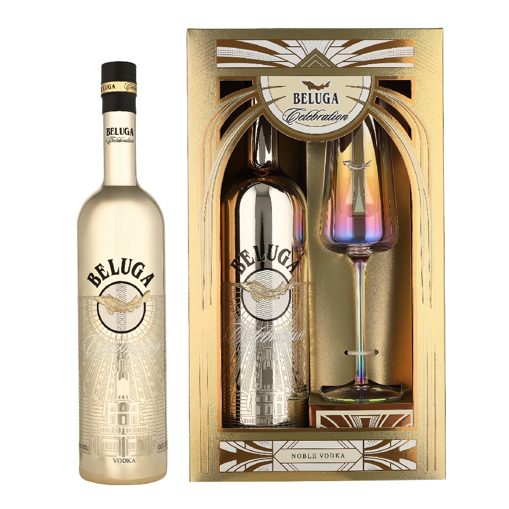 Beluga Celebration + Flute Glas 0.70 liter Wodka