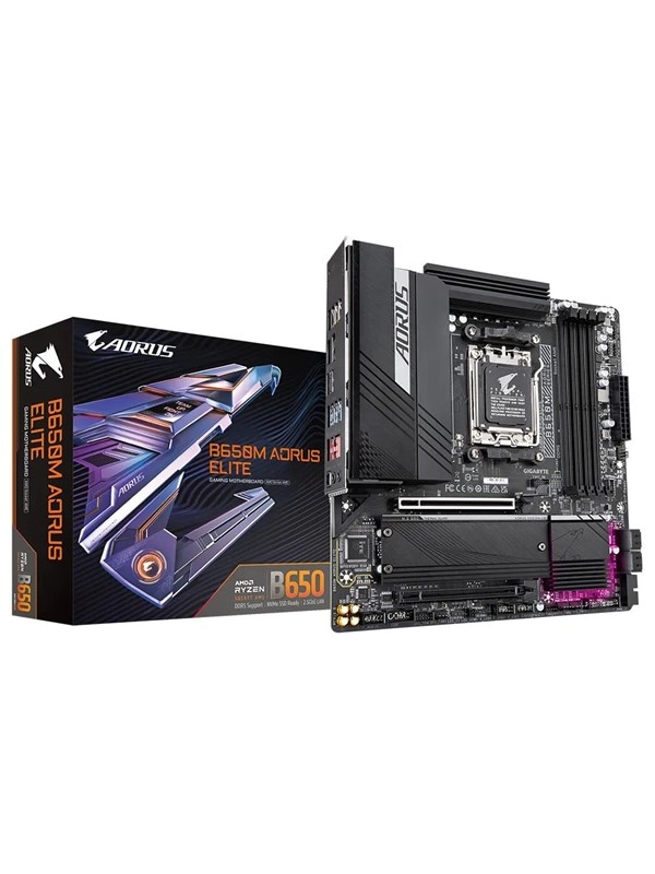 Gigabyte AORUS B650M ELITE - 1.0 - Motherboard - micro ATX - Socket AM5 - AMD B650 Chipsatz - USB 3.2 Gen 2, USB-C 3.2 Gen2, USB 3.2 Gen 1, USB-C 3.2 Gen 2x2 - 2.5 Gigabit LAN - Onboard-Grafik (CPU erforderlich)