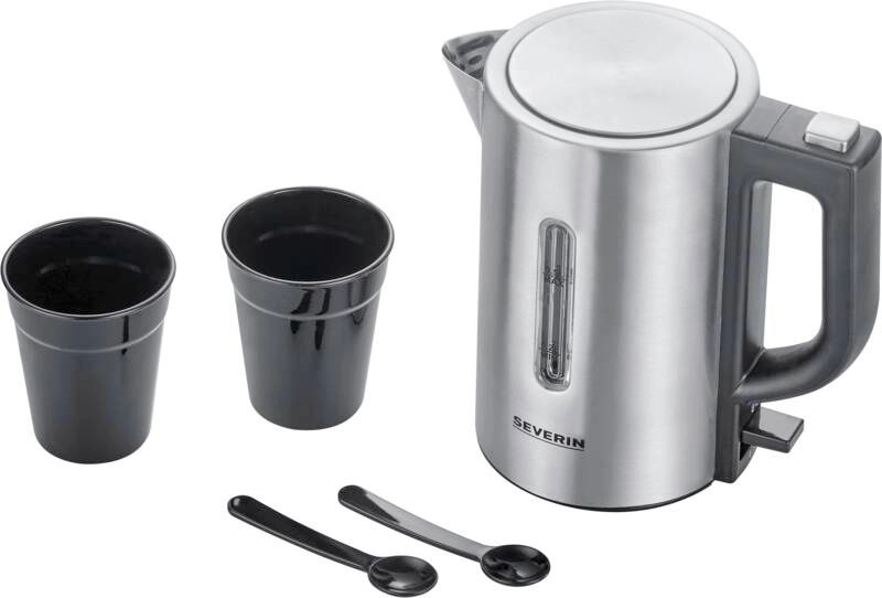 SEVERIN Wasserkocher Mini travel - WK 3647 - Gebürstetes Rostfreies Stahl/Schwarz - 1100 W
