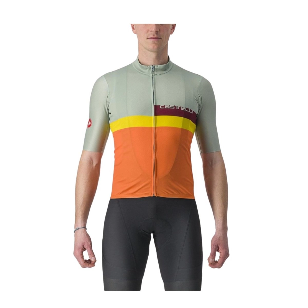 Castelli A Blocco Kurzarmtrikot Grün Orange, Größe L