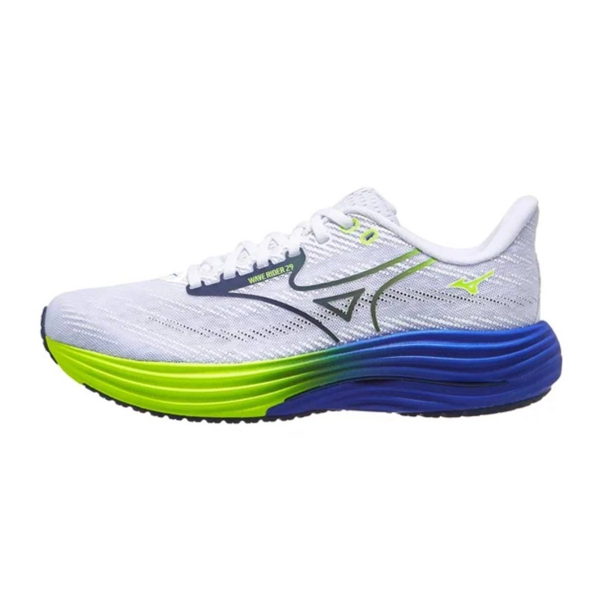 Mizuno Wave Rider 29 Schuhe Weiß Blau SS26, Größe 44,5 - EUR