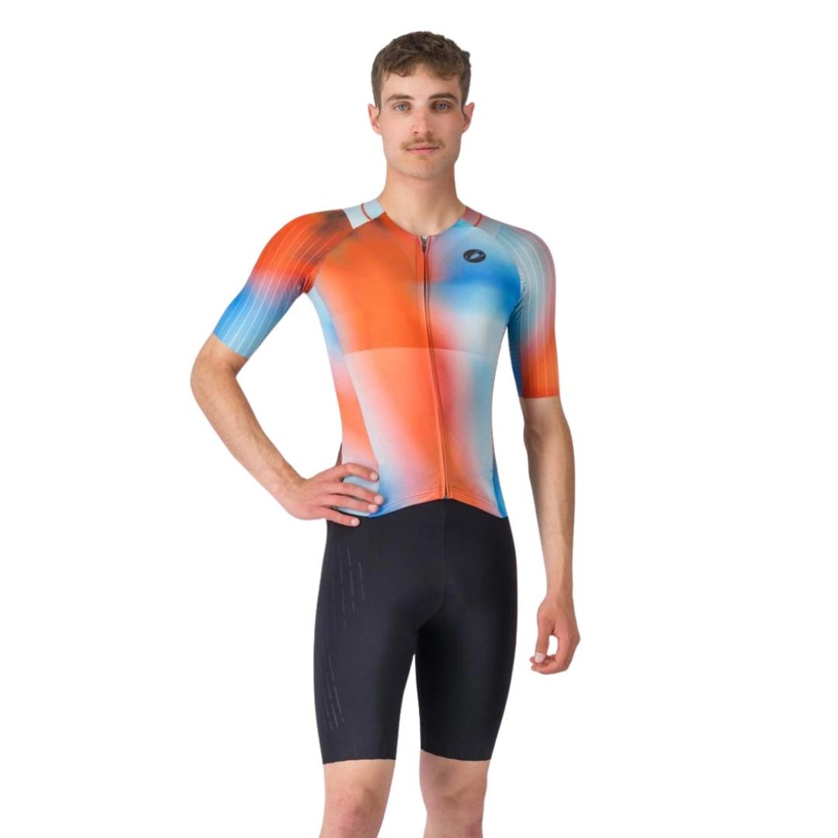 Triathlon-Anzug Castelli Free San Remo 3 Kurzarm Orange Blau, Größe XXXL