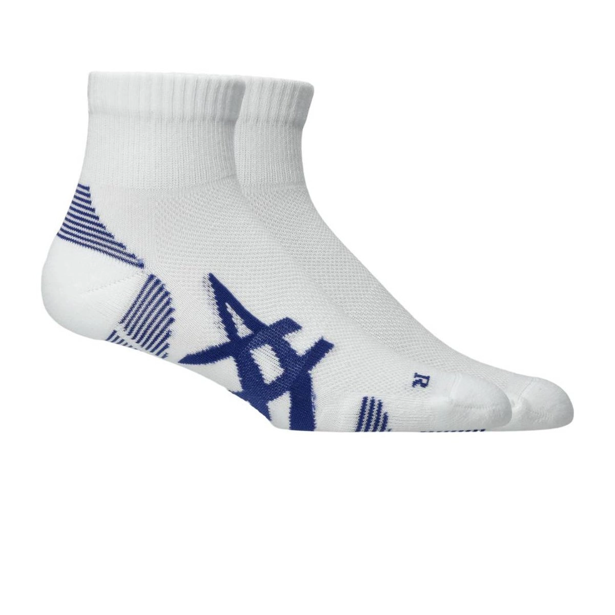 Asics AEG 2er-Pack Cushioned Run Quarter Socken Weiß Blau, Größe L