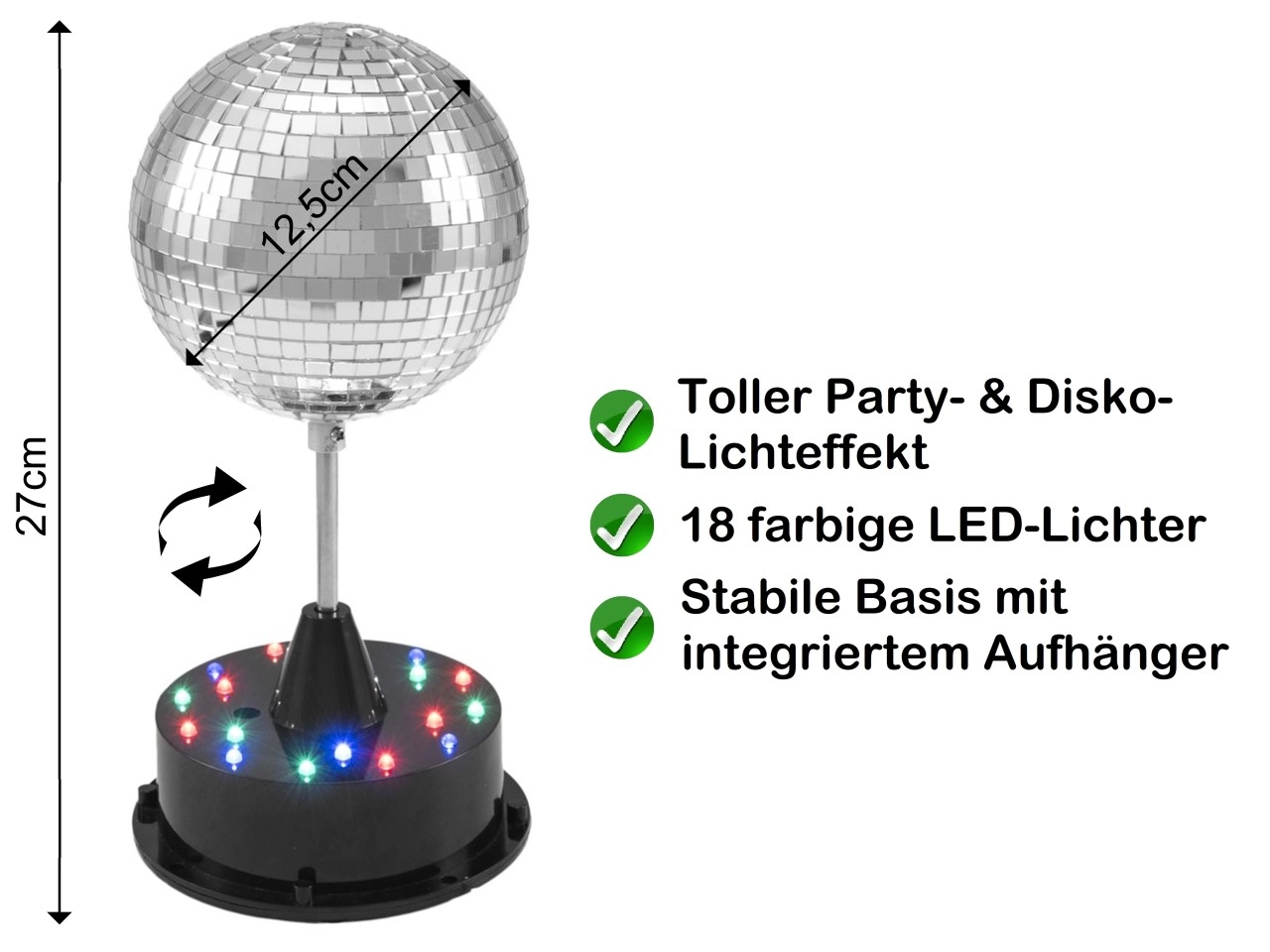LED Stand Spiegelkugelset 27cm Hoch