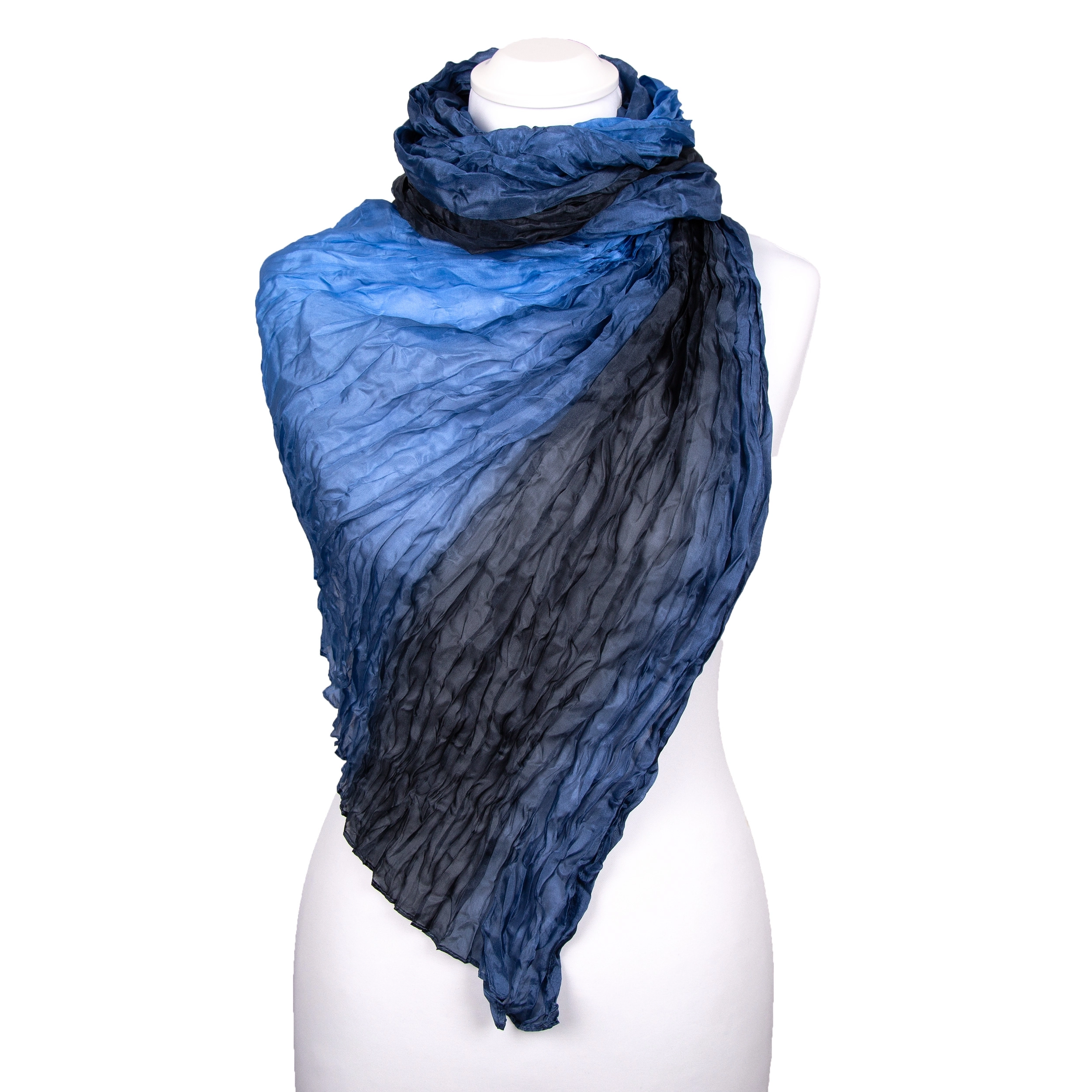 Knitterschal Halstuch Schal XXL Farbverlauf Blau-Schwarz-Navy