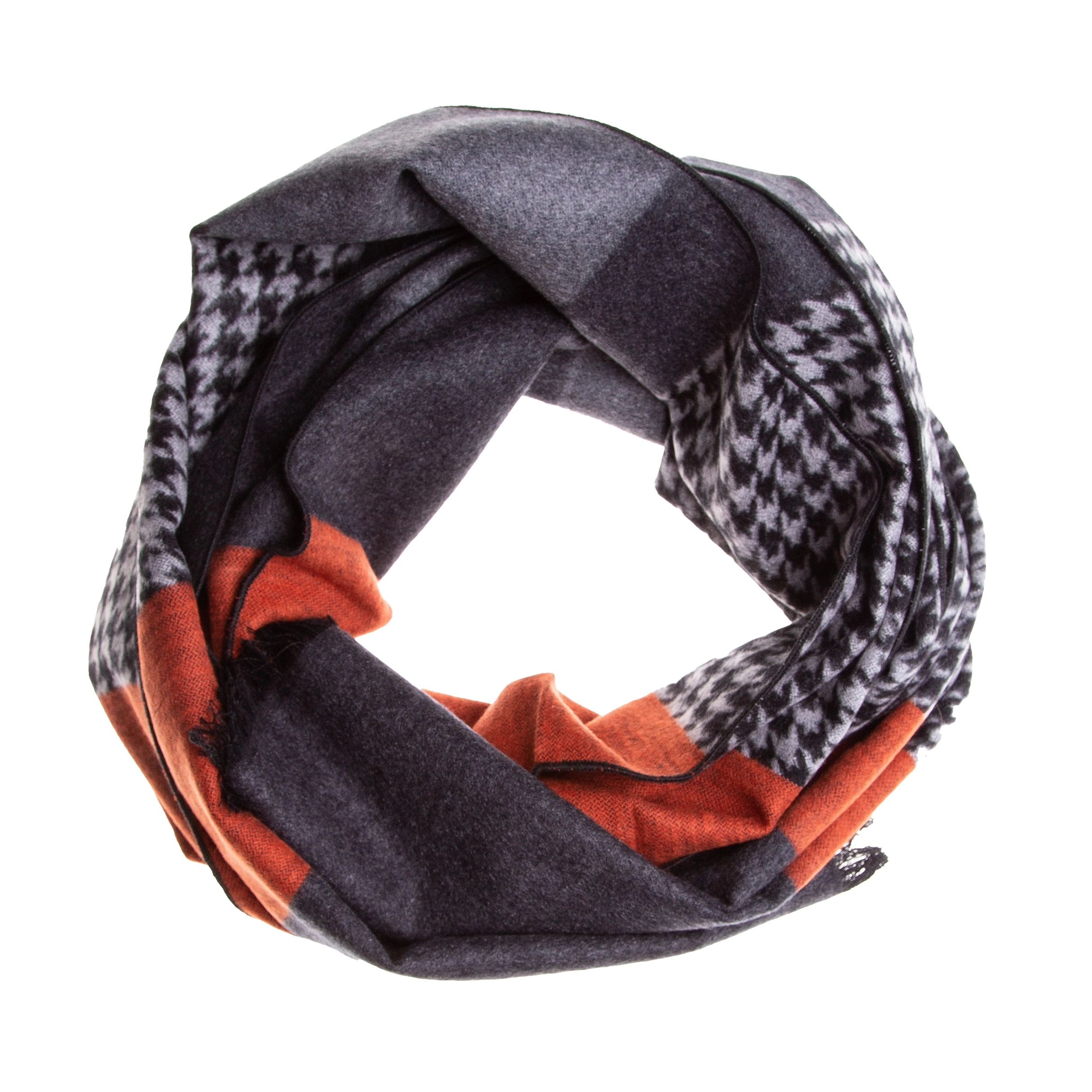 Schal Seidenflanell Hahnentritt orange grau
