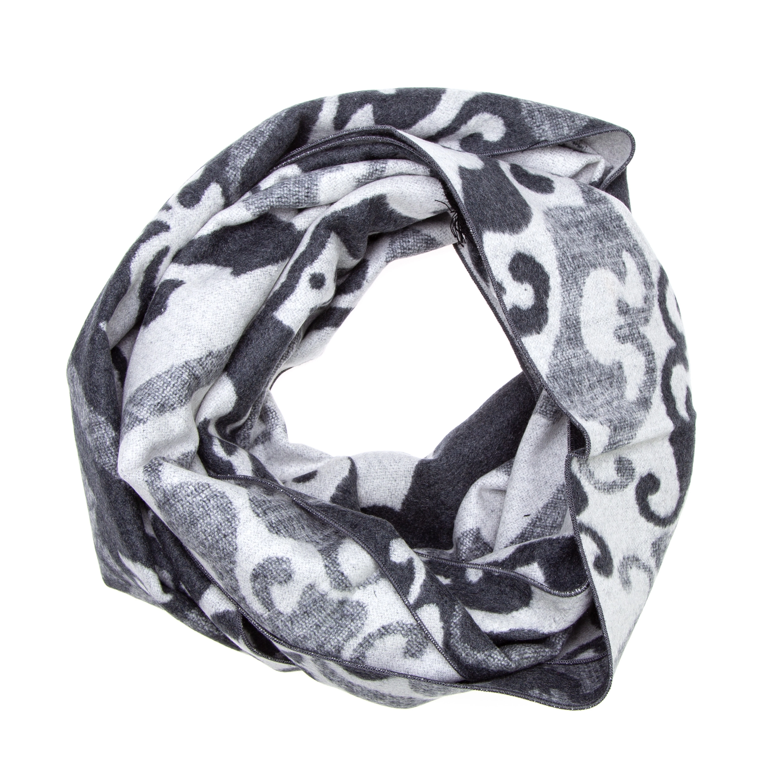 Schal Seidenflanell Ornamente schwarz grau