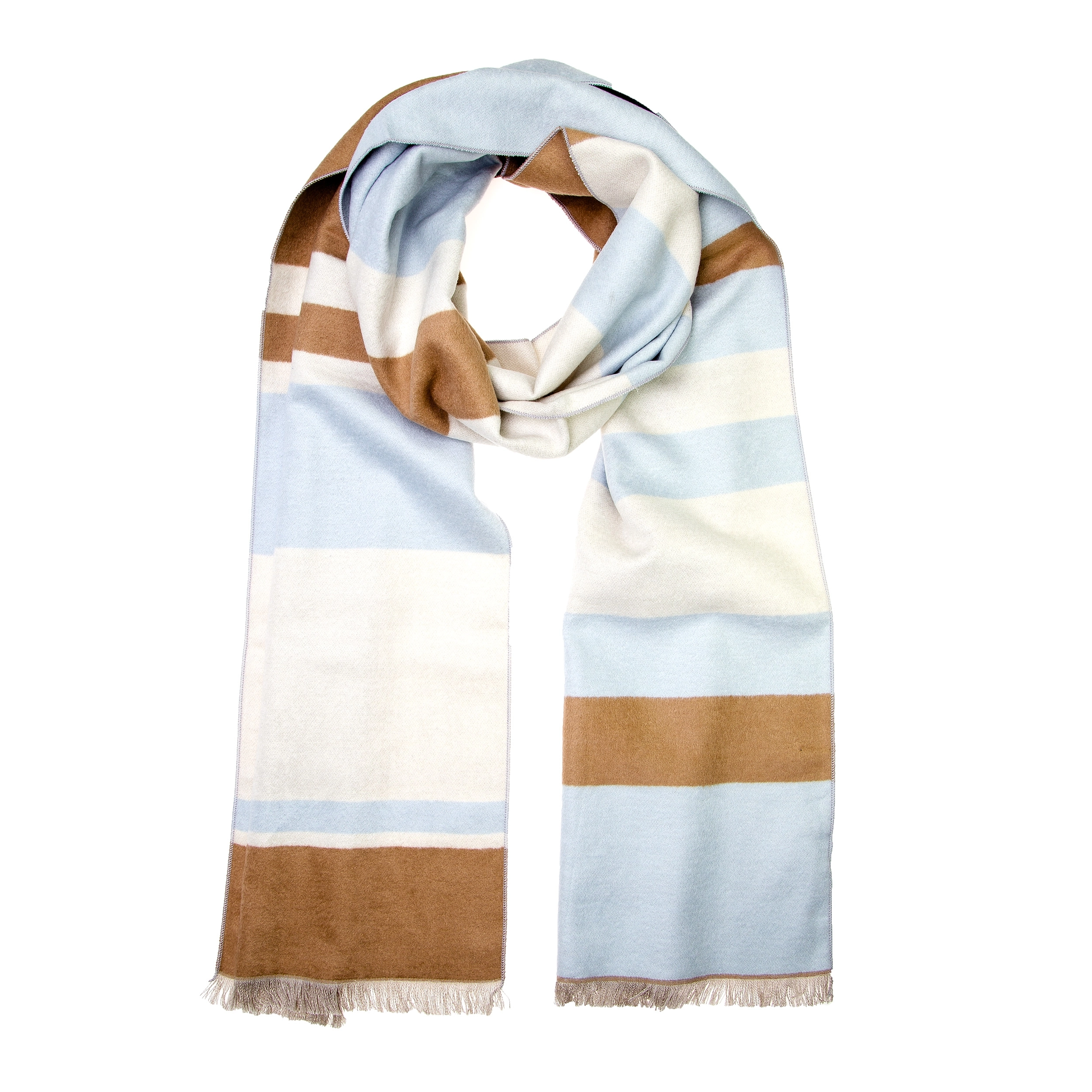 Winterschal Seidenflanell Schal blau braun gestreift