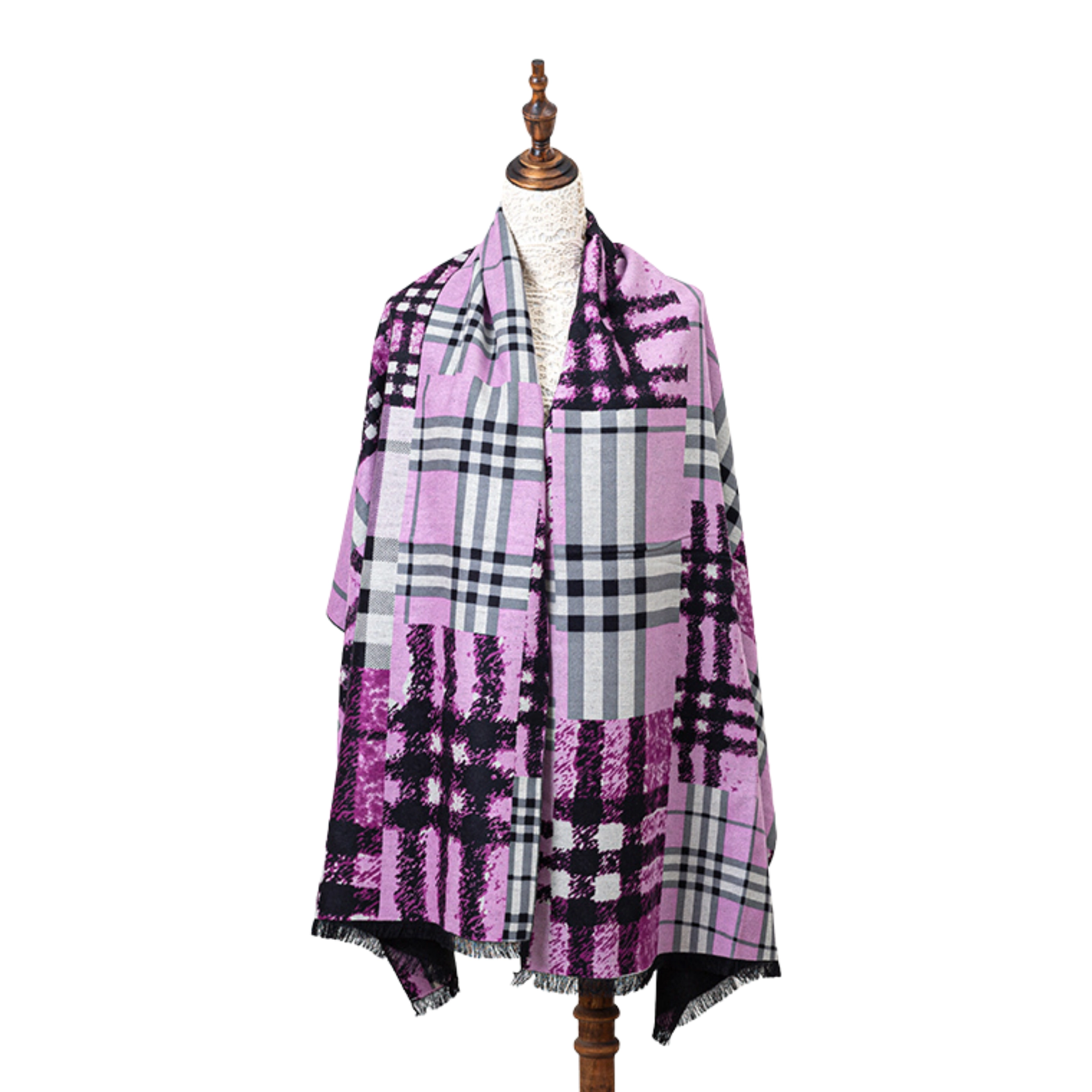 Winterschal XXL Seidenflanell Schal Stola pink Patchwork