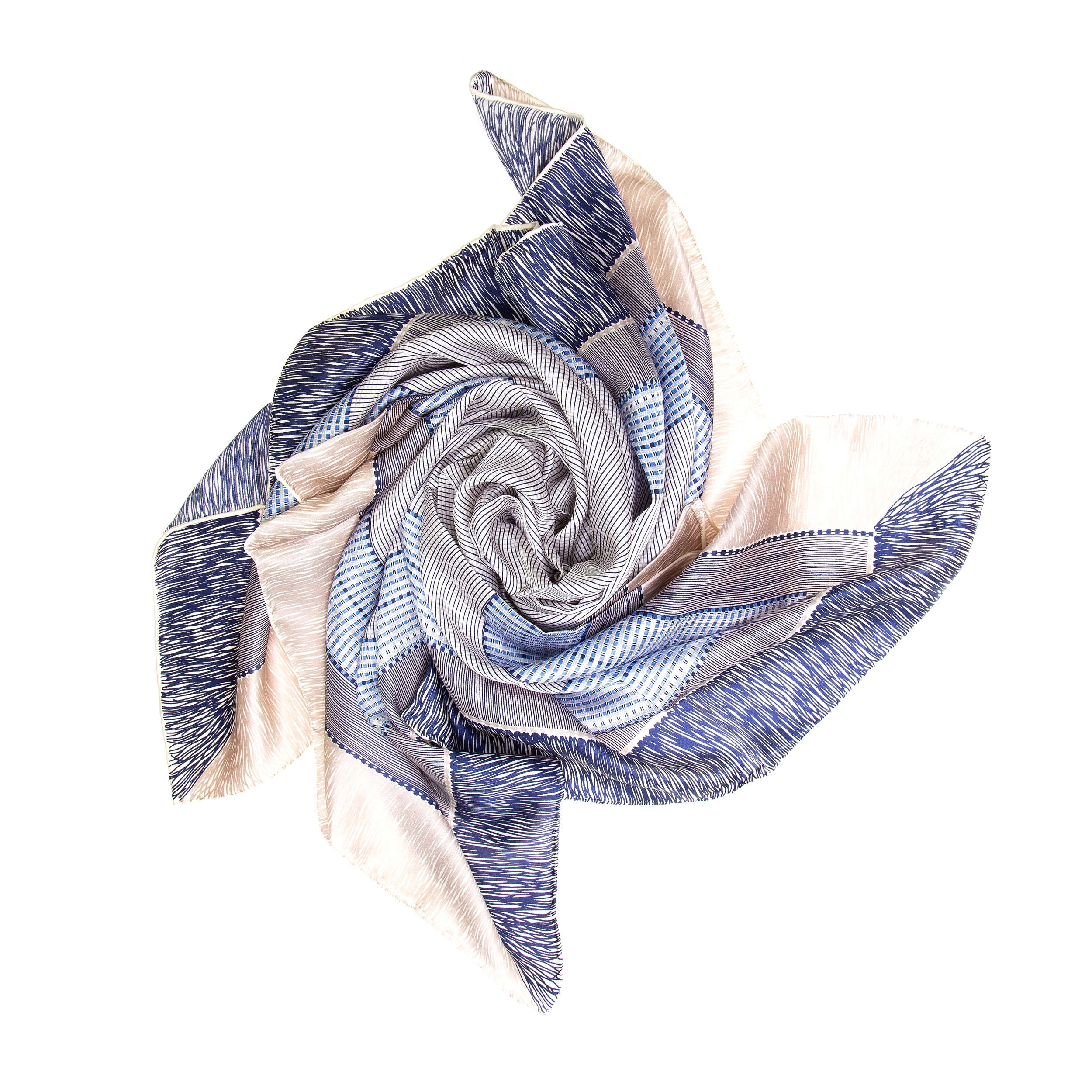 Seidentuch Halstuch Patchwork blau grau