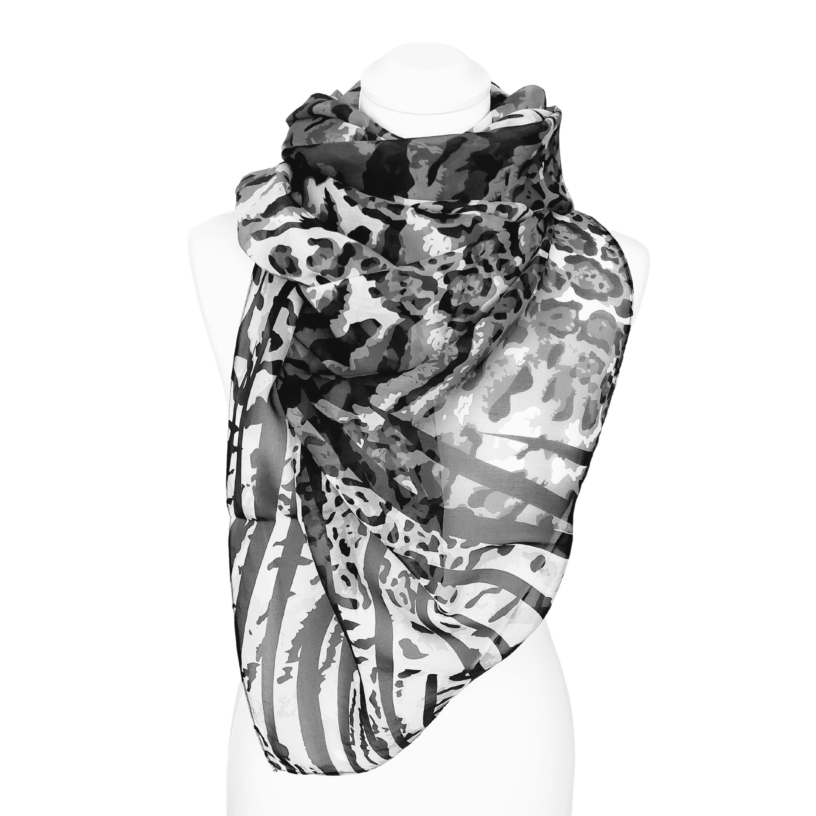 TINITEX Seidenschal Halstuch Schal Animalprint grau