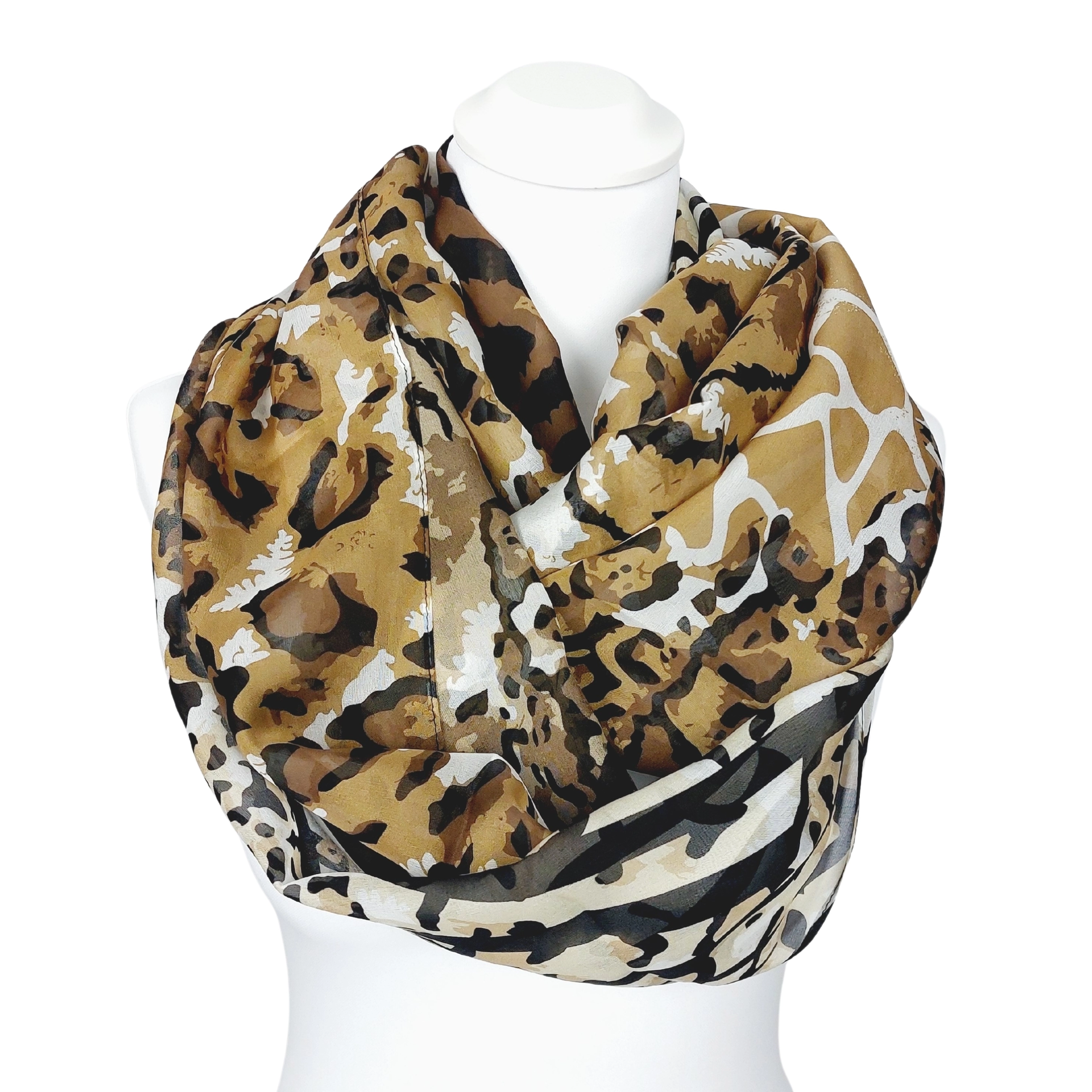 TINITEX Seidenschal Rundschal Loop Animalprint braun