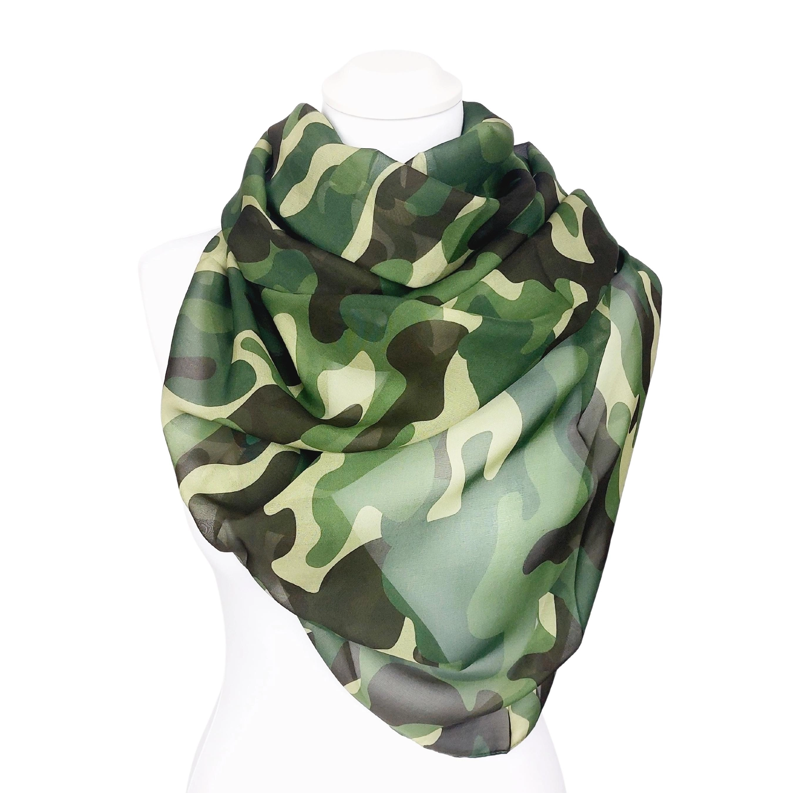 TINITEX Seidenschal Halstuch Schal Camouflage grün