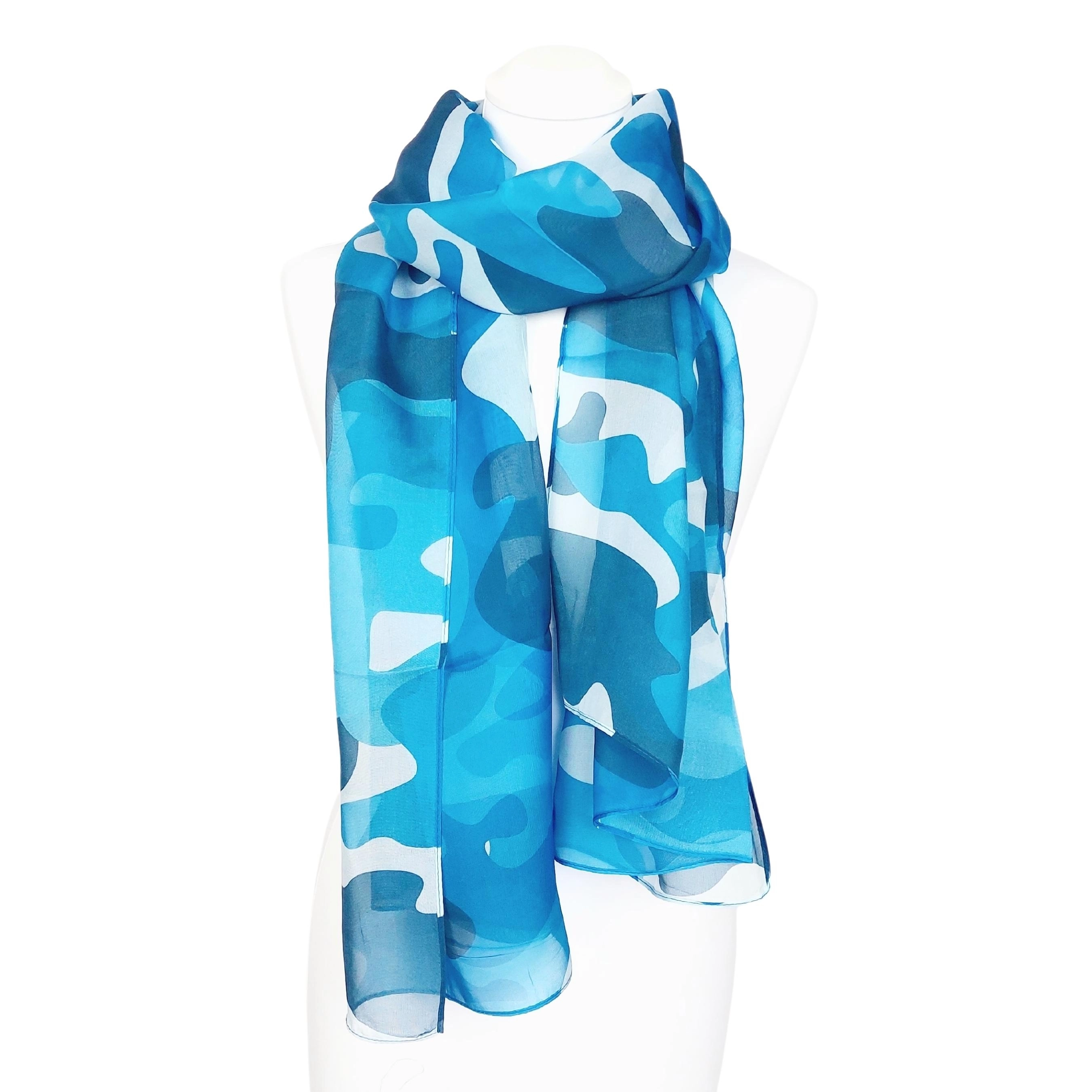 TINITEX Seidenschal Halstuch Schal Camouflage blau