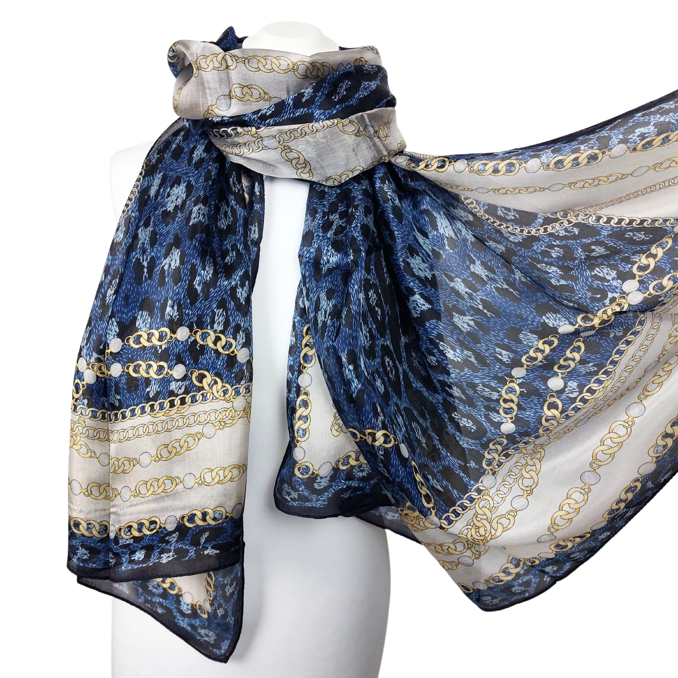 Seidenschal Halstuch Schal Chiffon klassisch blau beige