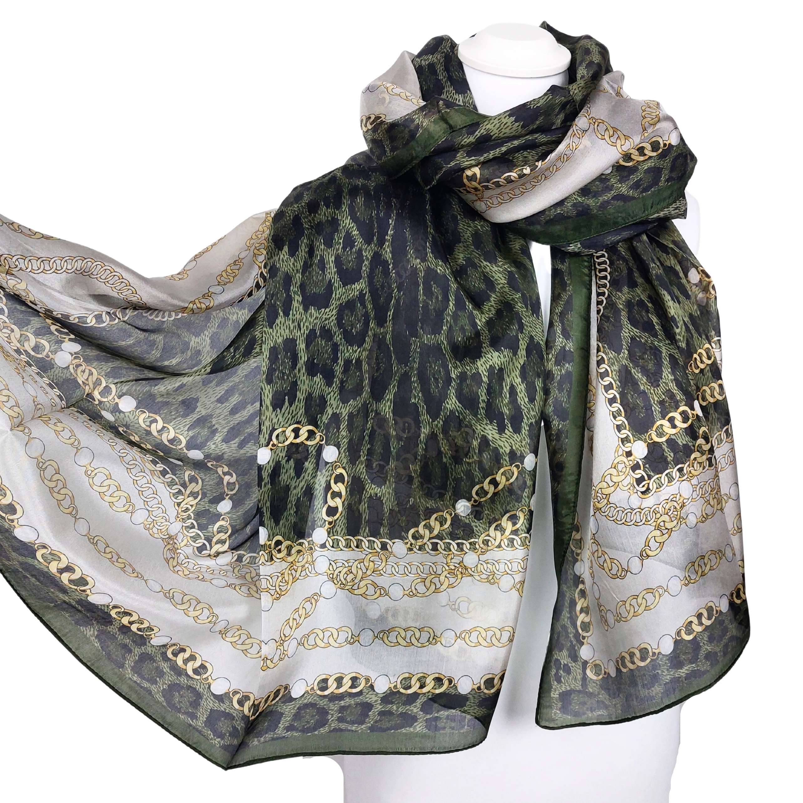 Seidenschal Halstuch Schal Chiffon klassisch grün beige