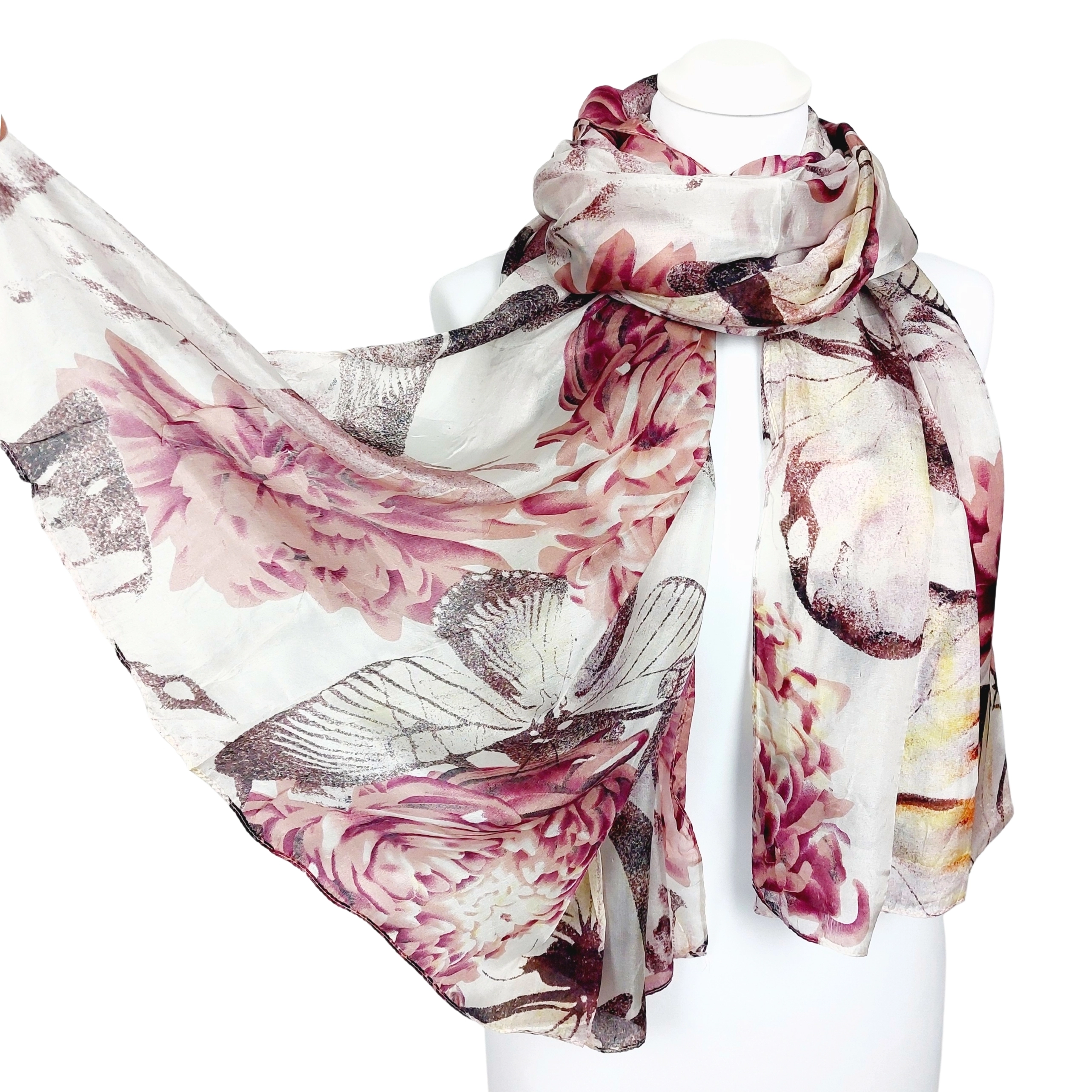 Seidenschal Halstuch Schal Floralprint violett